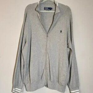 Vtg Polo Ralph Lauren Full Zip Sweater Size XLT Tall Bomber Reverse Weave RARE